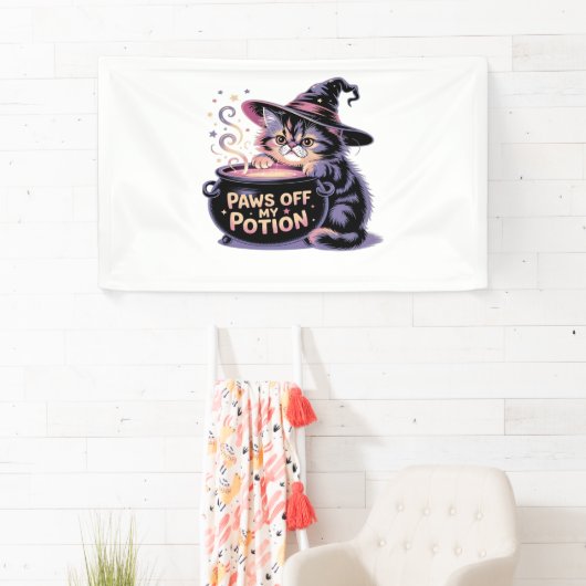 私のポーションをオフにポーズハロウィーンかわいいキャットクラ 横断幕 (インサイチュ)