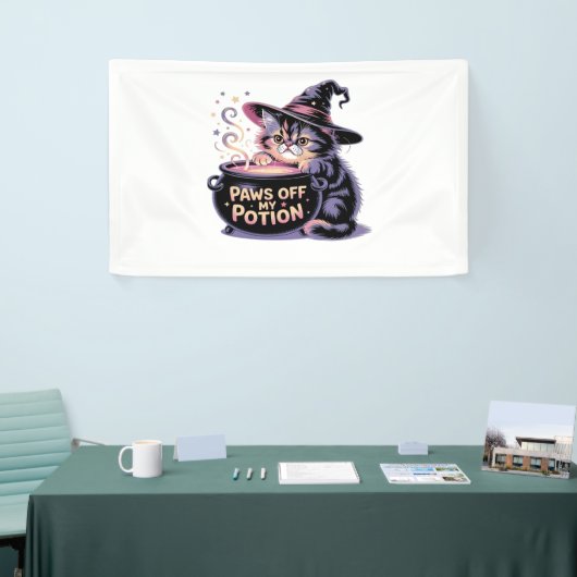 私のポーションをオフにポーズハロウィーンかわいいキャットクラ 横断幕 (トレードショー)