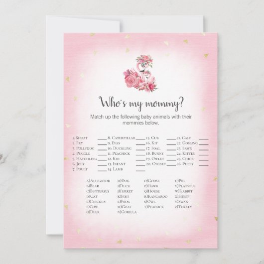 私のママのシャワーゲームのピンクのフラミンゴバレリーナ 招待状 (正面)