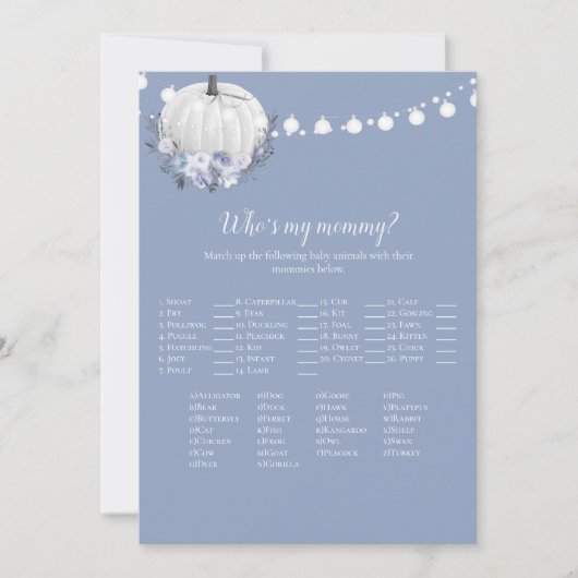 私のママの赤ちゃんシャワーゲームであるホワイトカボチャ 招待状 (正面)