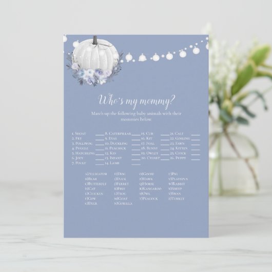 私のママの赤ちゃんシャワーゲームであるホワイトカボチャ 招待状 (スタンド正面)