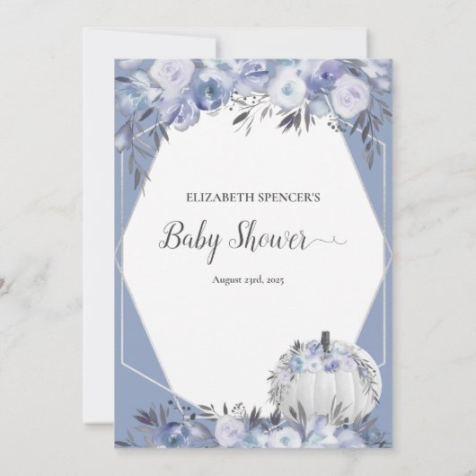 私のママの赤ちゃんシャワーゲームであるホワイトカボチャ 招待状 (裏面)