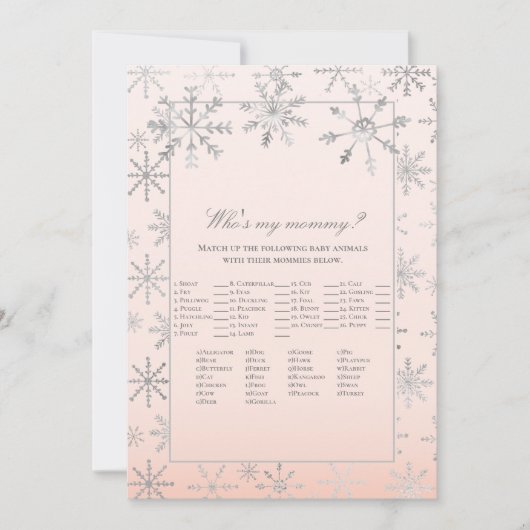 私のママの赤ちゃんシャワーゲームのピンクのスノーフレーク 招待状 (正面)