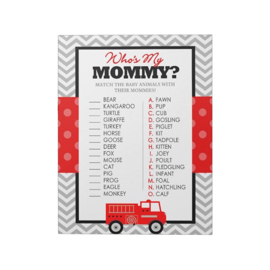 私のママの赤ちゃん動物のシャワーゲームである消防車 ノートパッド (回転)