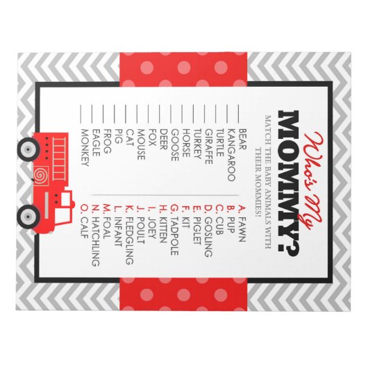 私のママの赤ちゃん動物のシャワーゲームである消防車 ノートパッド (正面)