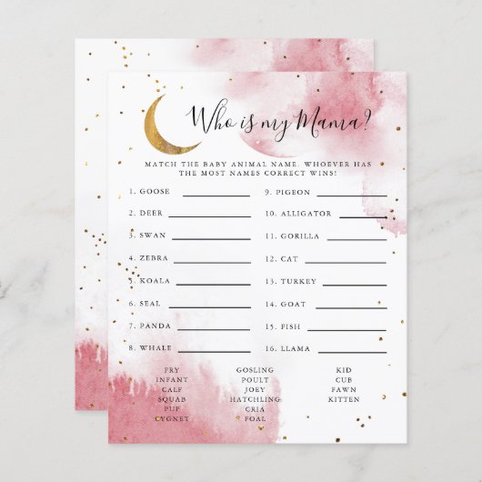 私のママ赤ちゃんシャワーのゲームであるピンクの月 (正面/裏面)