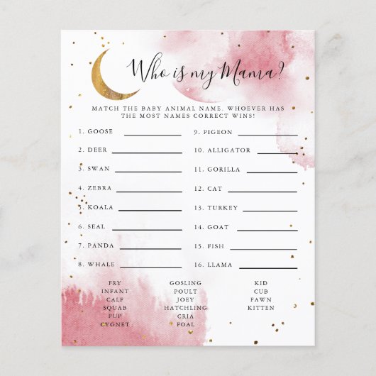 私のママ赤ちゃんシャワーのゲームであるピンクの月 (正面)