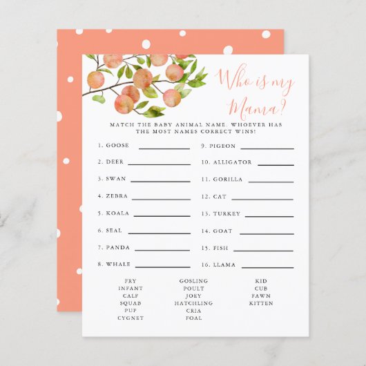 私のママ赤ちゃんシャワーのゲームである桃 (正面/裏面)