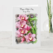 私のミイラのピンクの蘭への幸せな母の日 カード (正面)