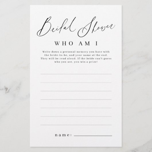 私のミニマルなブライダルシャワーゲーム (正面)