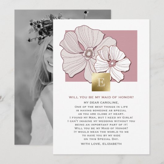 私のメイド・オブ・オナーになってくれる？ カスタム写真カード 招待状 (正面/裏面)