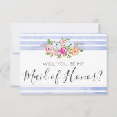 私のメイド・オブ・オナーになってくれる？モダンな花柄のストライプ 招待状 (正面)