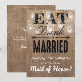 私のメイド・オブ・オナーになってくれる？ | ラスティック ブライズメイド 招待状 (正面/裏面)