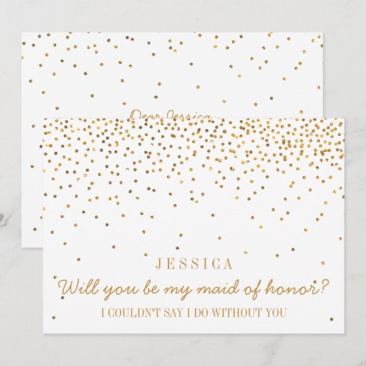 私のメイド・オブ・オナーになってくれる？ ヴィンテージ ゴールド コンフェッティ 招待状 (正面/裏面)