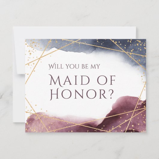 私のメイド・オブ・オナーになってくれる？ 水彩 幾何学 招待状 (正面)
