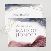 私のメイド・オブ・オナーになってくれる？ 水彩 幾何学 招待状 (正面/裏面)