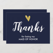 私のメイド・オブ・オナーカードに感謝 | ネイビー サンキューカード (正面/裏面)