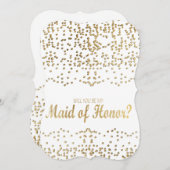 「私のメイド・オブ・オーナー（花嫁付き添い人）か？」 フェイク金ゴールド紙吹雪 招待状 (正面/裏面)