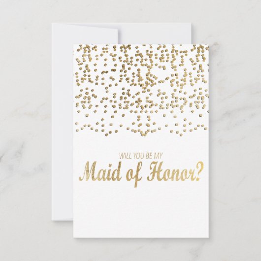 「私のメイド・オブ・オーナー（花嫁付き添い人）か？」 フェイク金ゴールド紙吹雪 招待状 (正面)