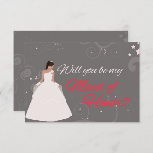 私のメイド・オブ・オーナー（花嫁付き添い人）の白いデザインの凝った服です 招待状 (正面/裏面)