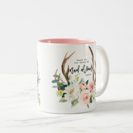 私のメイド・オブ・オーナー（花嫁付き添い人）の花柄のマグがあることをありがとう ツートーンマグカップ (正面右)