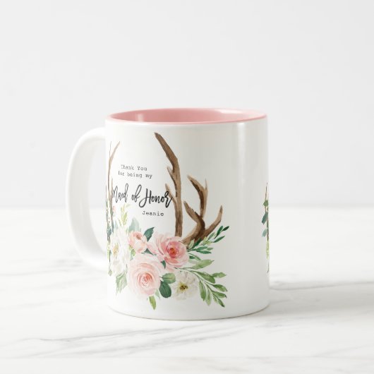 私のメイド・オブ・オーナー（花嫁付き添い人）の花柄のマグがあることをありがとう ツートーンマグカップ (正面左)