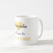 私のメイド・オブ・オーナー（花嫁付き添い人）の金ゴールドのハートのマグです コーヒーマグカップ (正面右)