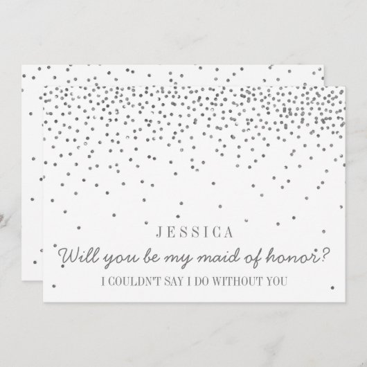 私のメイド・オブ・オーナー（花嫁付き添い人）?シルバー紙吹雪 招待状 (正面/裏面)
