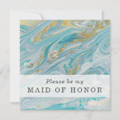 私のメイド・オブ・オーナー（花嫁付き添い人）ターコイズ&金ゴールドカード 招待状 (正面)