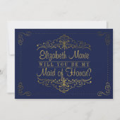 私のメイド・オブ・オーナー(花嫁付き添い人)?ネイビ華美ーと金ゴールド 招待状 (正面)