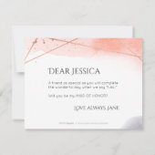 私のメイド・オブ・オーナー（花嫁付き添い人）バラ金ゴールド幾何学的 招待状 (裏面)