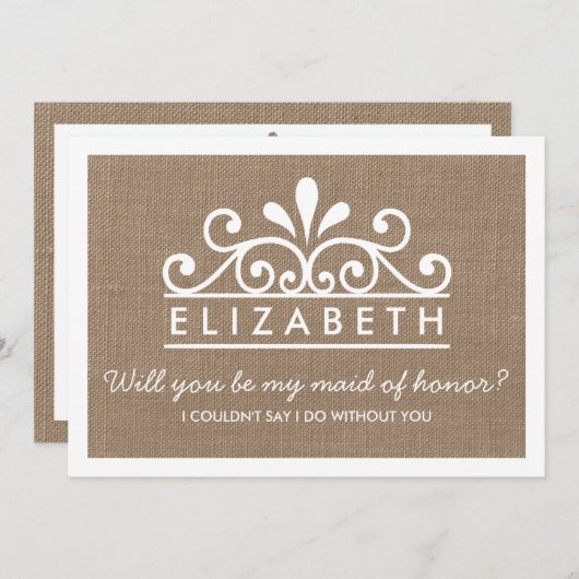 私のメイド・オブ・オーナー(花嫁付き添い人)?バーラップティアラカード 招待状 (正面/裏面)