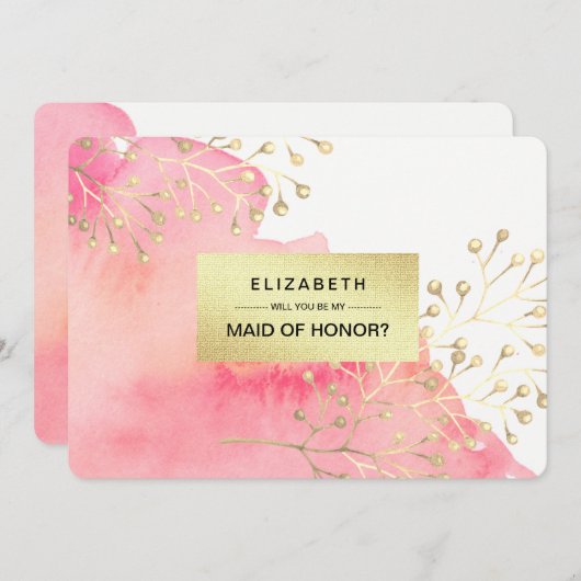 私のメイド・オブ・オーナー（花嫁付き添い人）?ピンクの水色 招待状 (正面/裏面)
