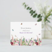 私のメイド・オブ・オーナー（花嫁付き添い人） |ピンクパープルフローラ インビテーションポストカード (スタンド正面)