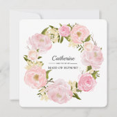 私のメイド・オブ・オーナー（花嫁付き添い人）?ピンク牡丹リース 招待状 (正面)
