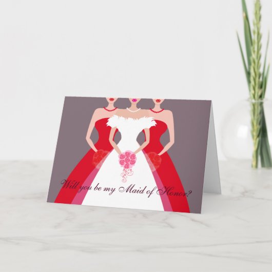 私のメイド・オブ・オーナー（花嫁付き添い人）?ブライダルパーティ（赤） 招待状 (正面)