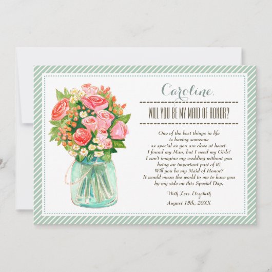 私のメイド・オブ・オーナー（花嫁付き添い人）?メイスンジャーフローラ 招待状 (正面)