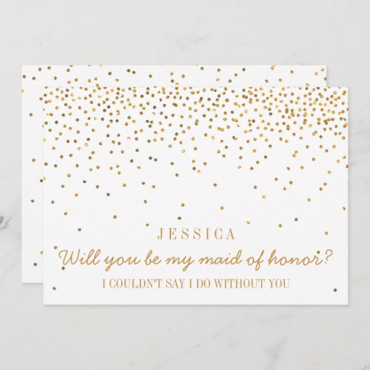 私のメイド・オブ・オーナー(花嫁付き添い人)ヴィンテージ金ゴールド紙吹雪 招待状 (正面/裏面)