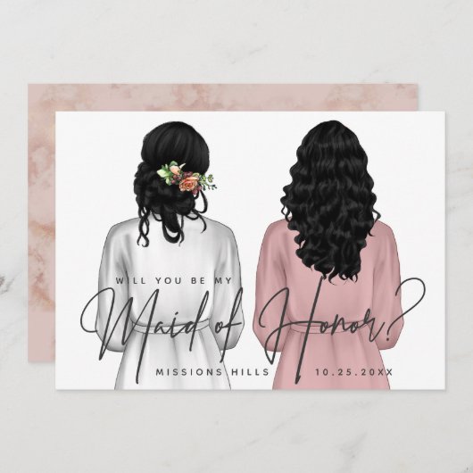 私のメイド・オブ・オーナー（花嫁付き添い人）?女子のローブV2インチ 招待状 (正面/裏面)