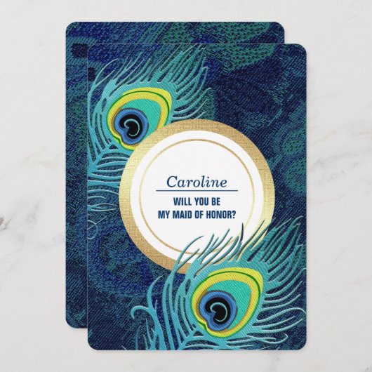 私のメイド・オブ・オーナー(花嫁付き添い人)?孔雀の羽 招待状 (正面/裏面)