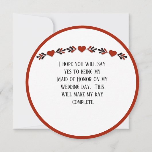 私のメイド・オブ・オーナー(花嫁付き添い人) 招待状 (裏面)