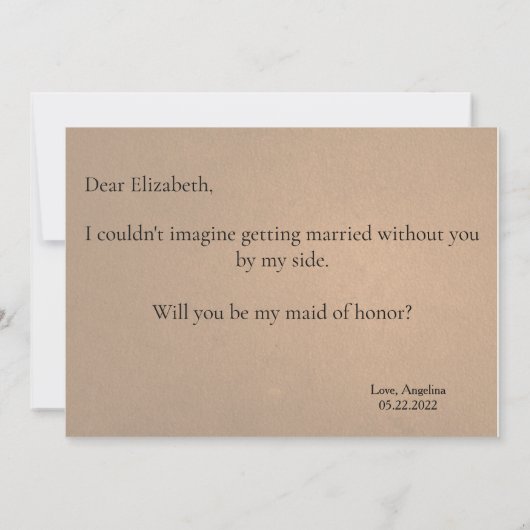 私のメイド・オブ・オーナー(花嫁付き添い人) 招待状 (裏面)