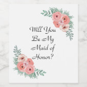 私のメイド・オブ・オーナー(花嫁付き添い人)提案ピンクフローラ ワインラベル (シングルラベル)