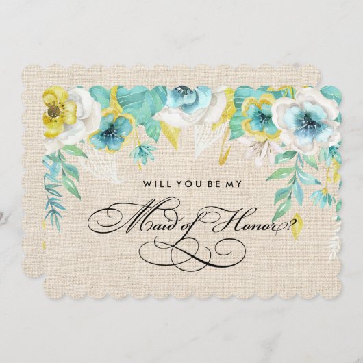 私のメイド・オブ・オーナー（花嫁付き添い人）?水彩フローラ 招待状 (正面/裏面)