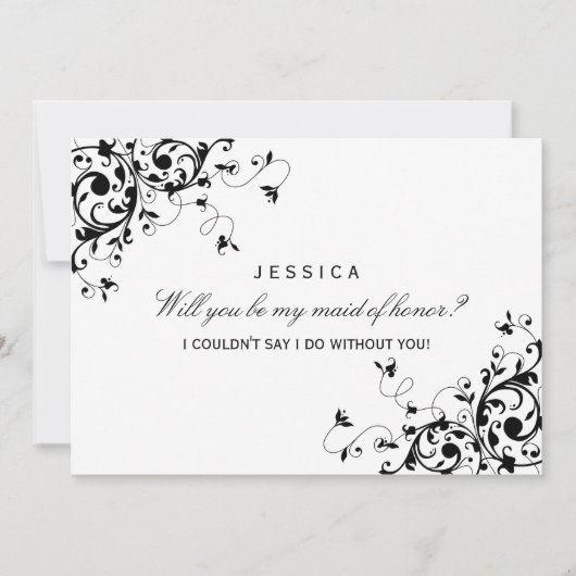 私のメイド・オブ・オーナー(花嫁付き添い人)?白黒の渦巻き 招待状 (正面)