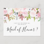 私のメイド・オブ・オーナー(花嫁付き添い人)赤面ピンクフローラ インビテーションポストカード (正面)