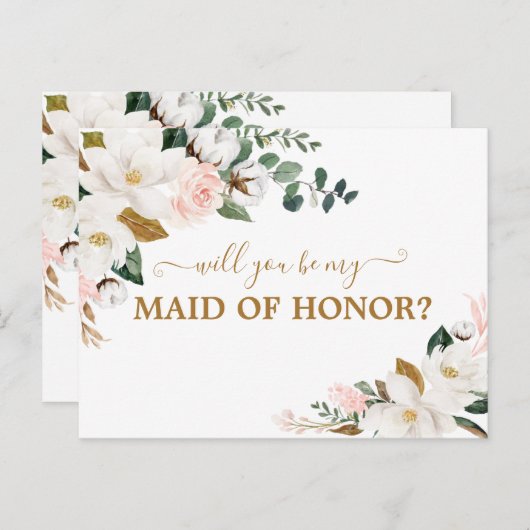 私のメイド・オブ・オーナー(花嫁付き添い人)赤面ピンクフローラ ポストカード (正面/裏面)