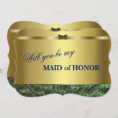 私のメイド・オブ・オーナー（花嫁付き添い人）?金ゴールドカスタムピーコック 招待状 (正面/裏面)