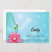 私のメイド・オブ・オーナー（花嫁付き添い人）金ゴールドブルーグリッター 招待状 (正面/裏面)