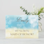 私のメイド・オブ・オーナー（花嫁付き添い人）金ゴールドブルーグリッター 招待状 (スタンド正面)